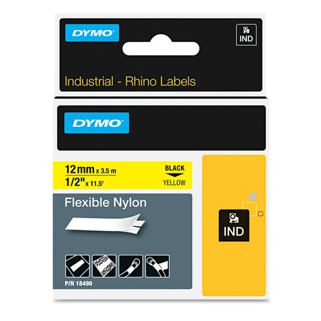 Dymo Label Tape, Flex, 0.5", Yellow/Black Print 18490